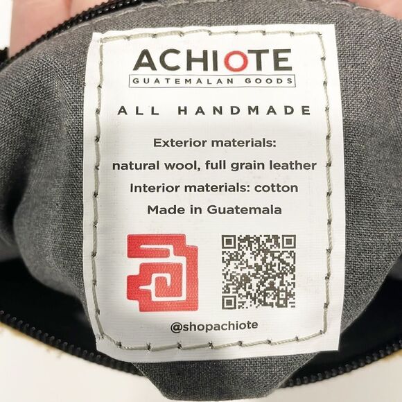 Achiote Guatemalan Goods Wool Full Grain Leather Pouch yellow Aztec - Picture 6 of 9